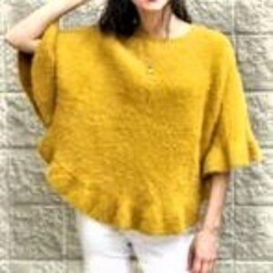 NWT Ellison+Young Mustard Yellow Sweater, Super Soft, Slight Ruffle Edges